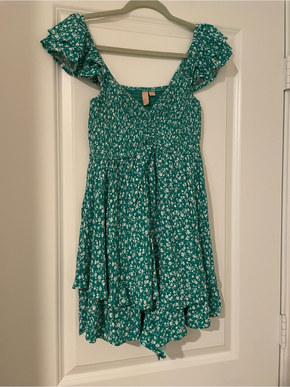 Green and white flower romper